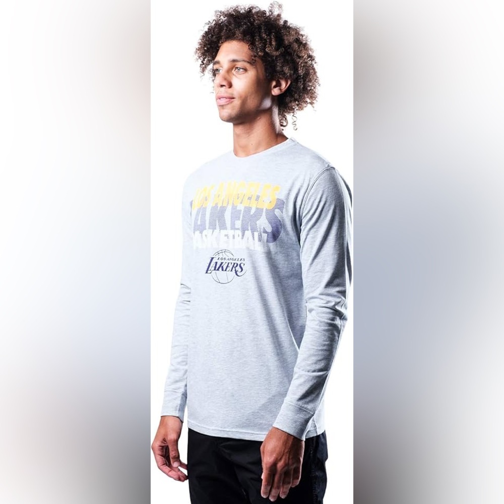 Los Angeles Lakers Mens T Shirt Large Gray Purple Long Sleeve NBA Basketball